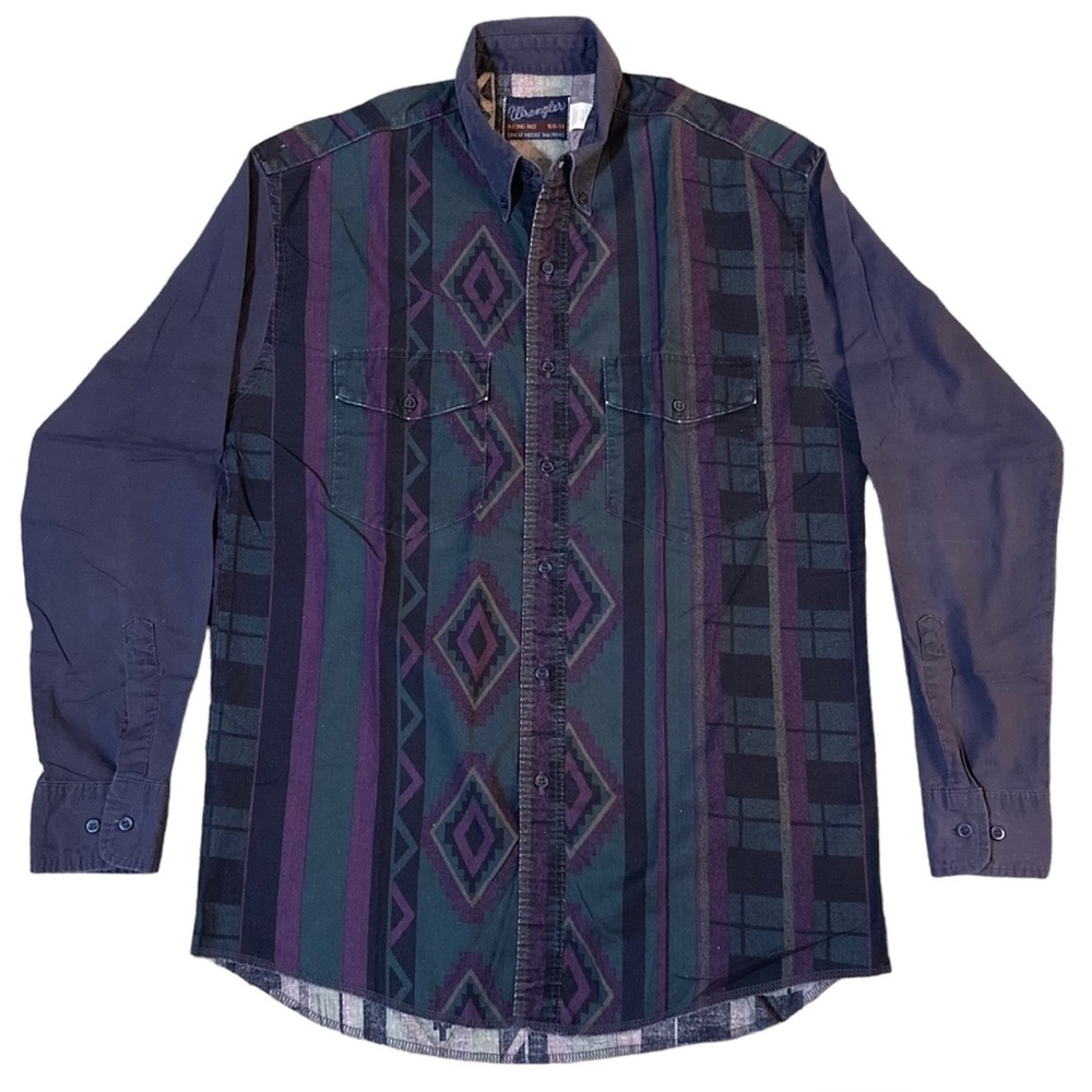 Vintage Wrangler Aztec Pattern Button Down Shirt … - image 1